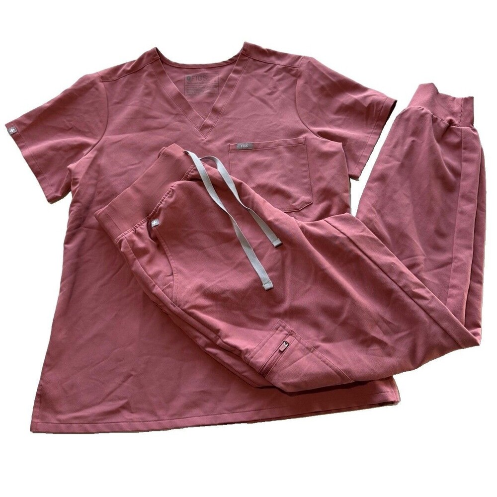 FIGS Mauve Catarina Scrub Top & Zamora Jogger Scrub Pants Set Medium Women's